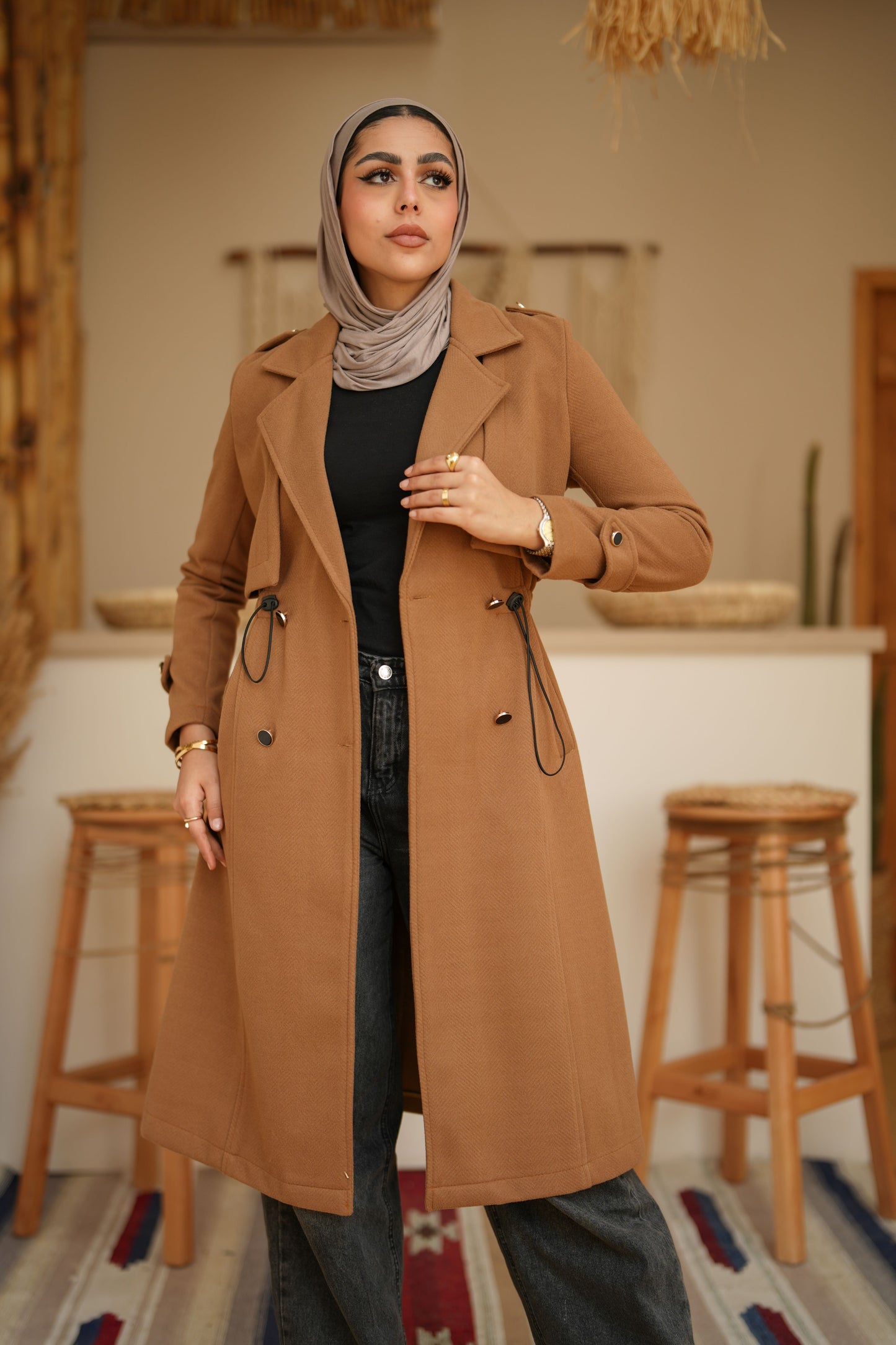 Gabardine Coat  - Camel