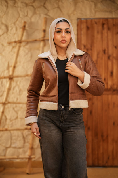 Cropped  Leather Jacket - Camel