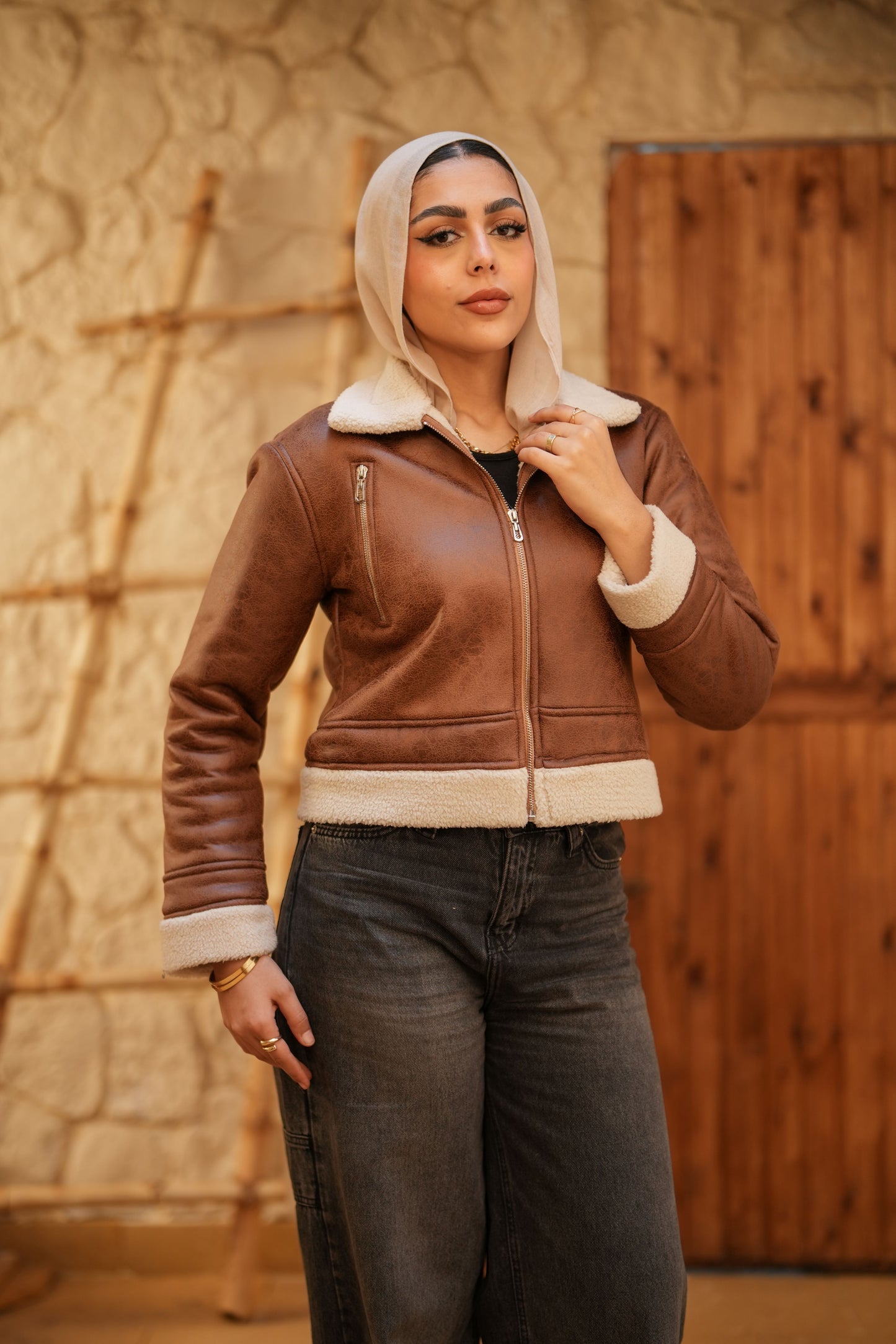 Cropped  Leather Jacket - Camel