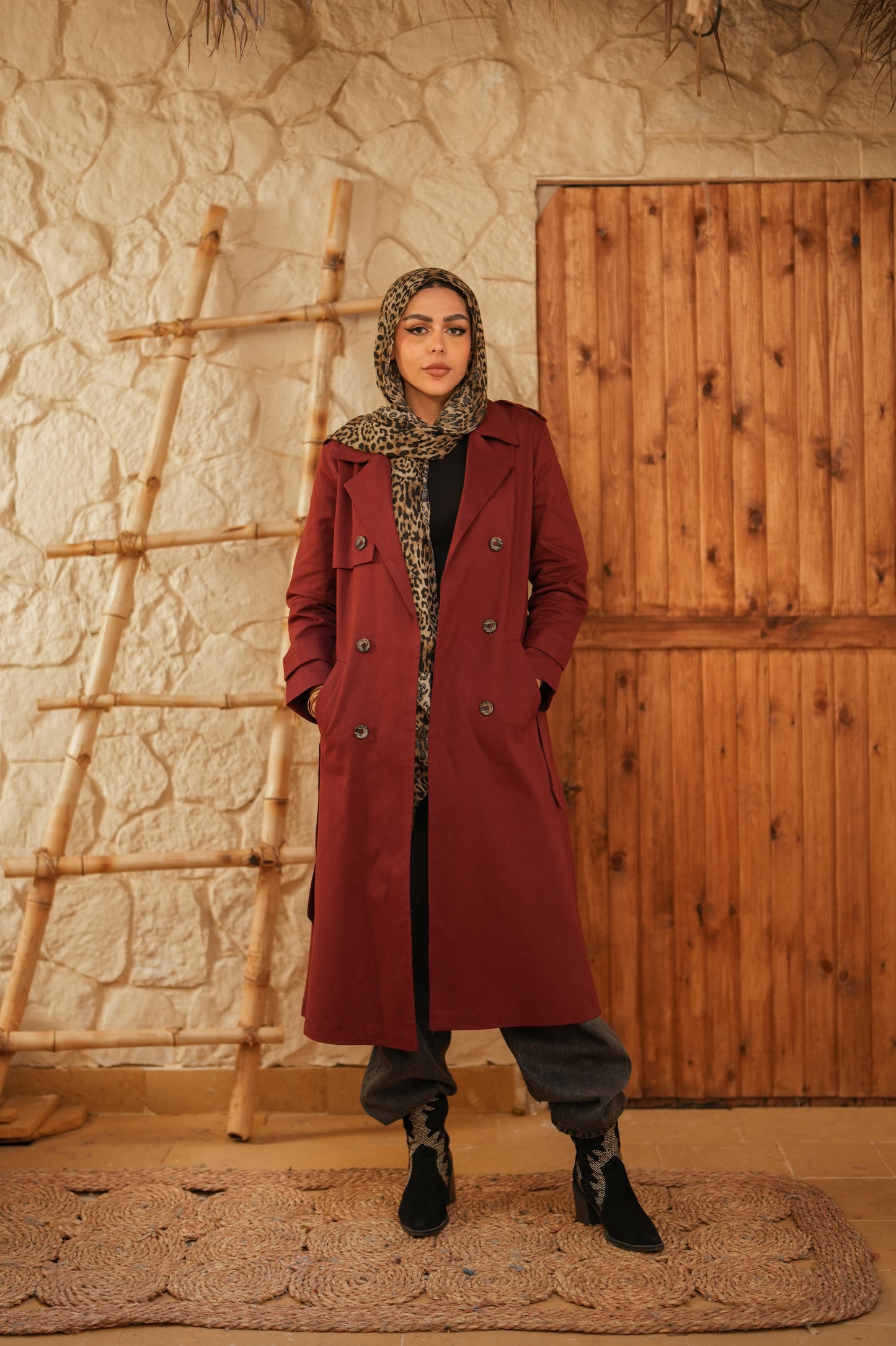 Gabardine Coat  - Maroon