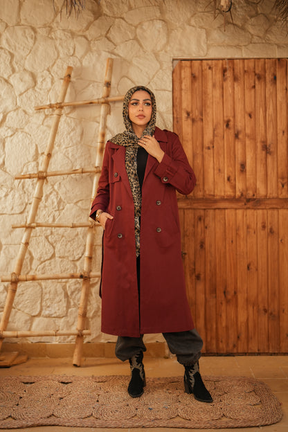 Gabardine Coat  - Maroon