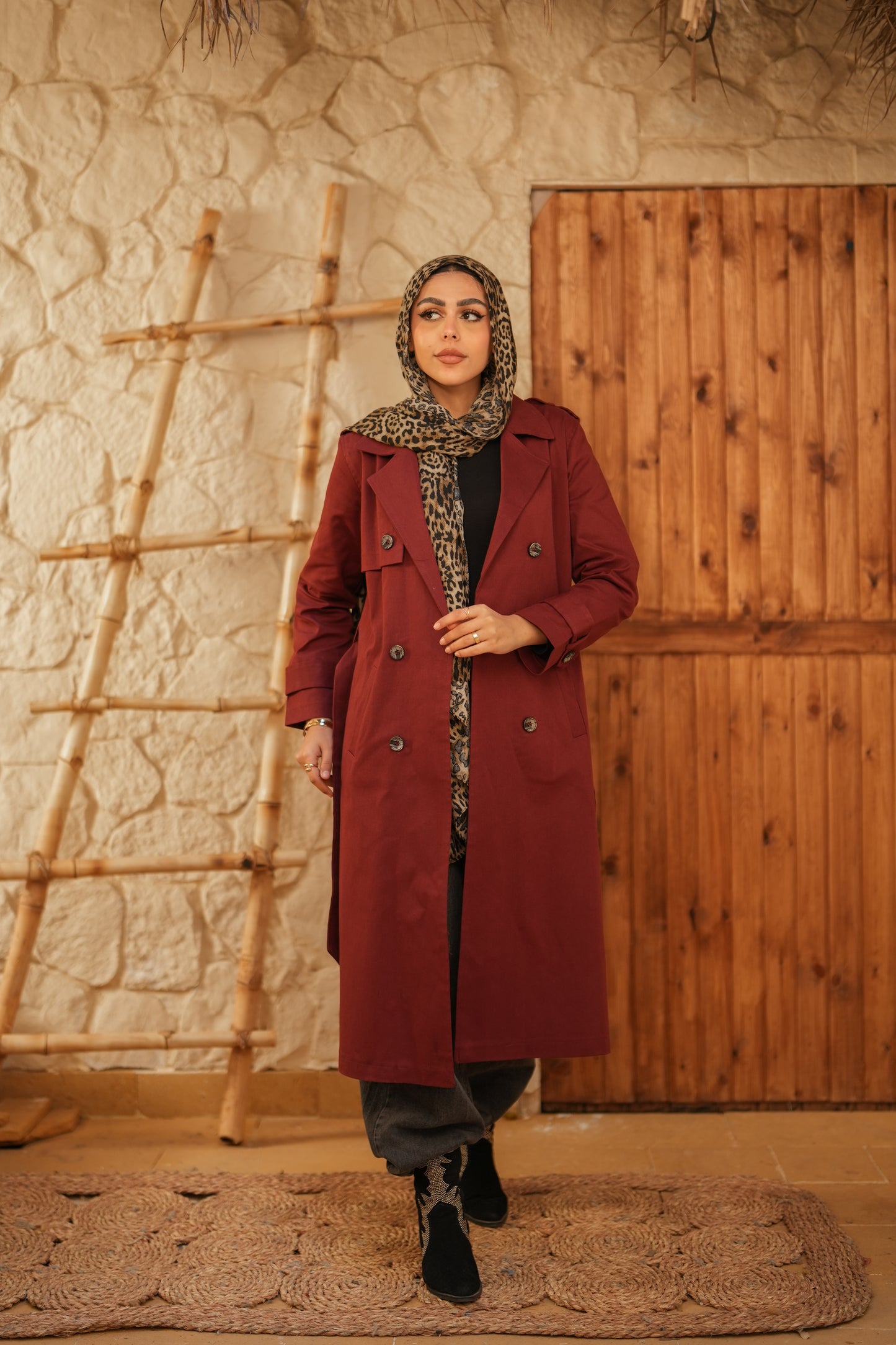 Gabardine Coat  - Maroon