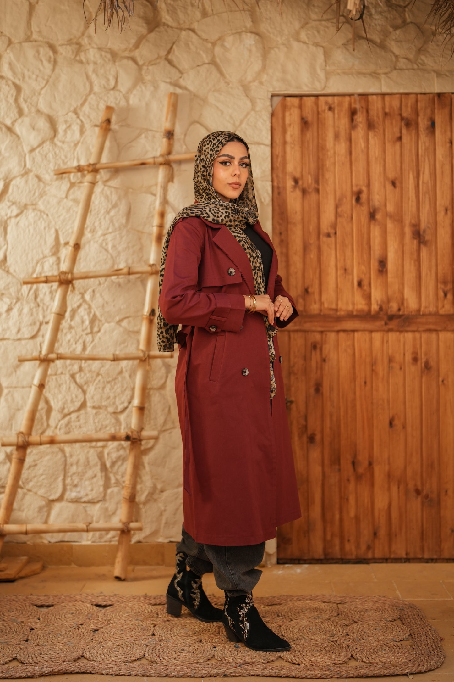 Gabardine Coat  - Maroon