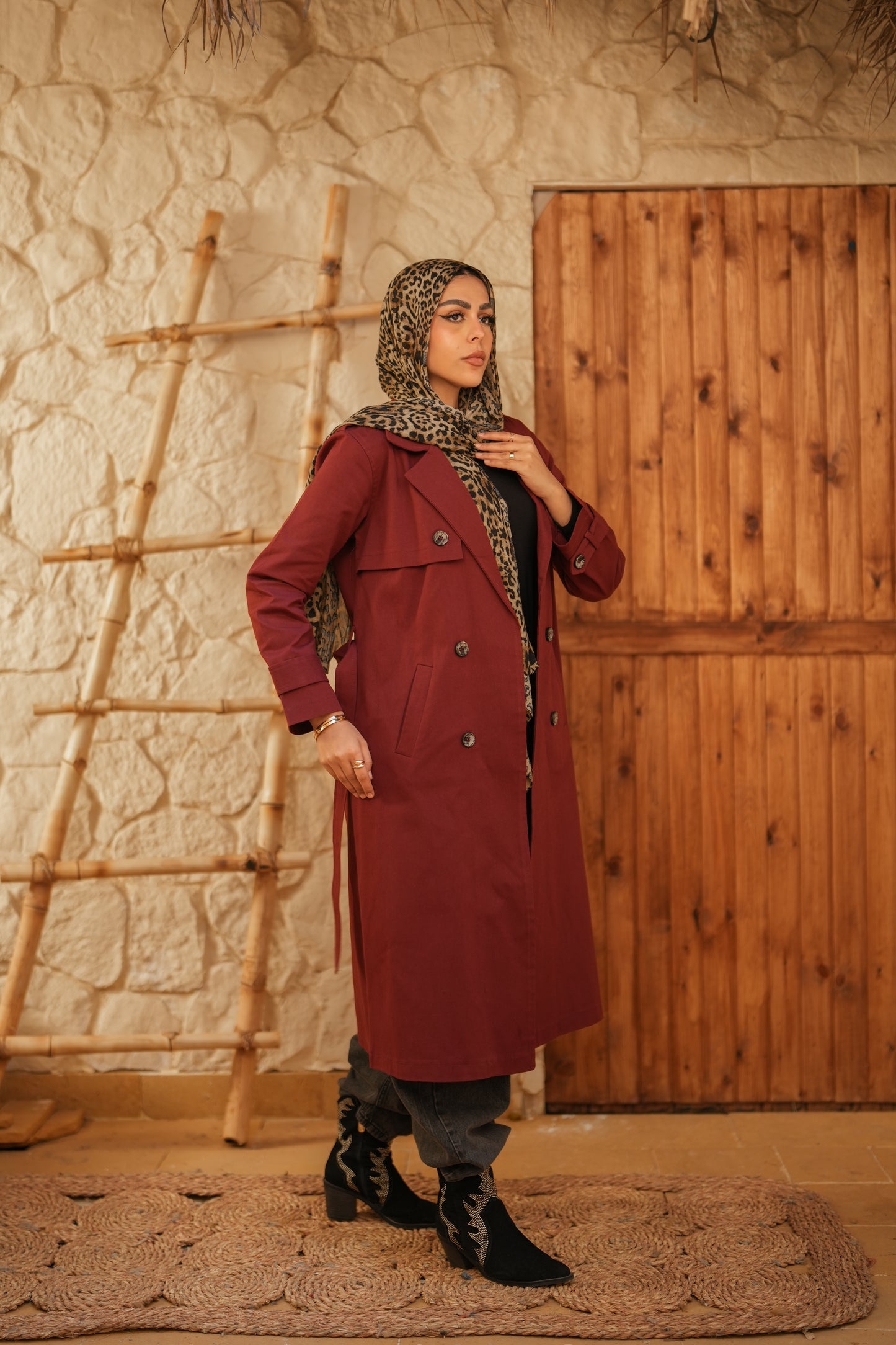 Gabardine Coat  - Maroon