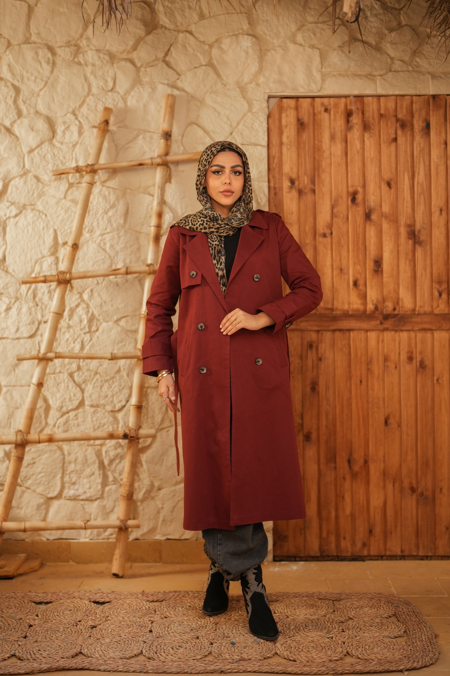 Gabardine Coat  - Maroon