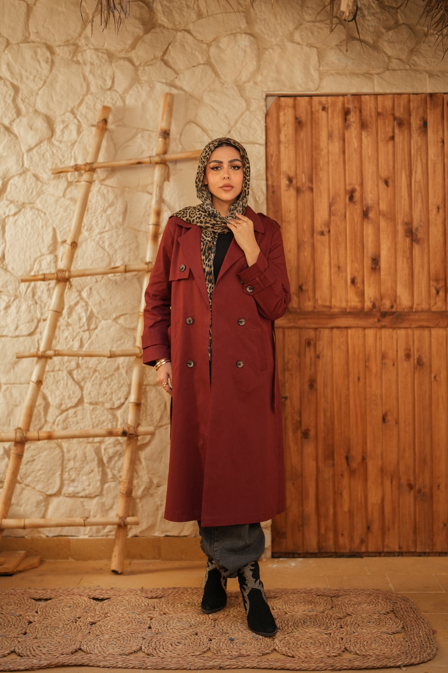 Gabardine Coat  - Maroon