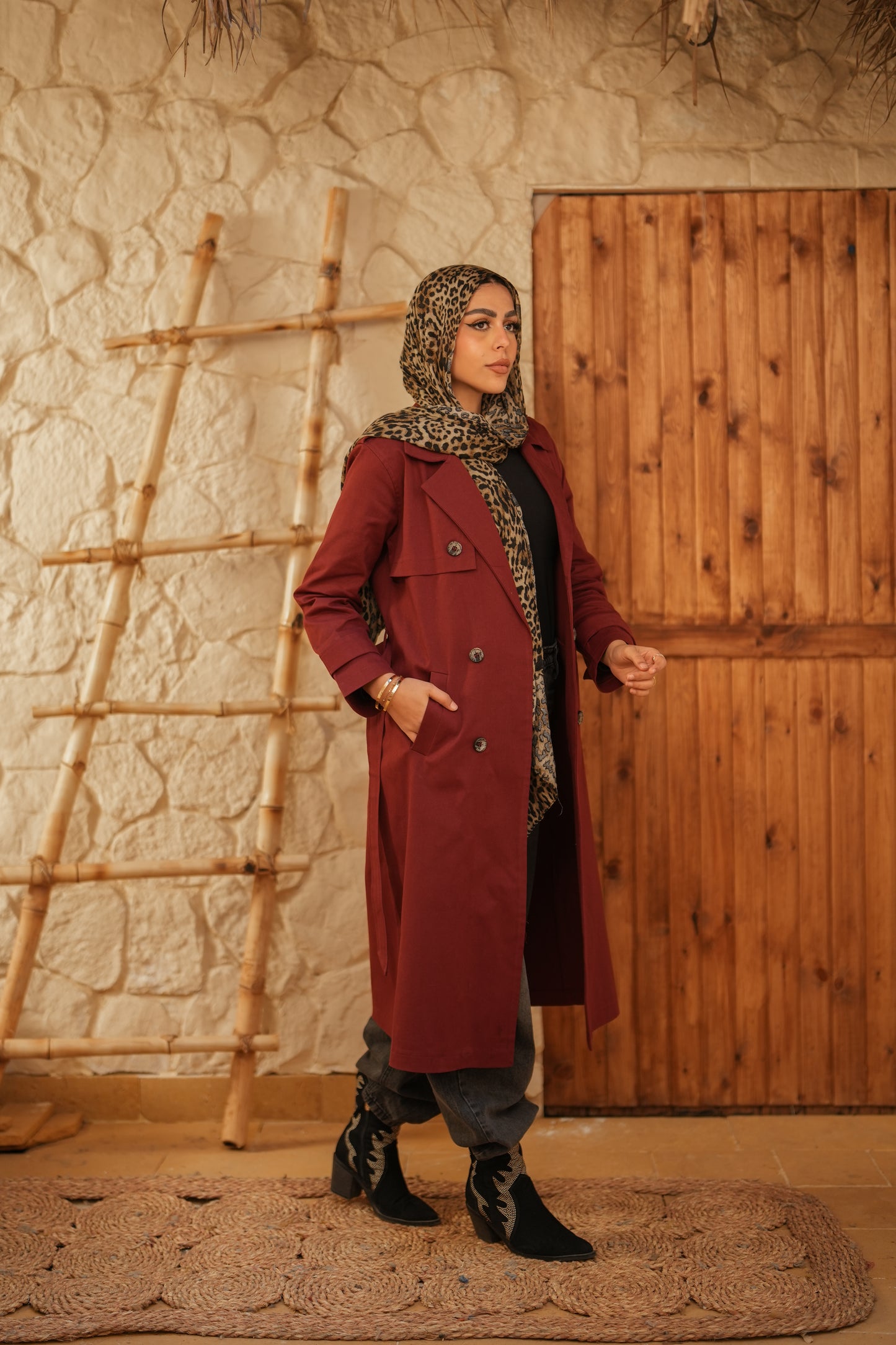 Gabardine Coat  - Maroon