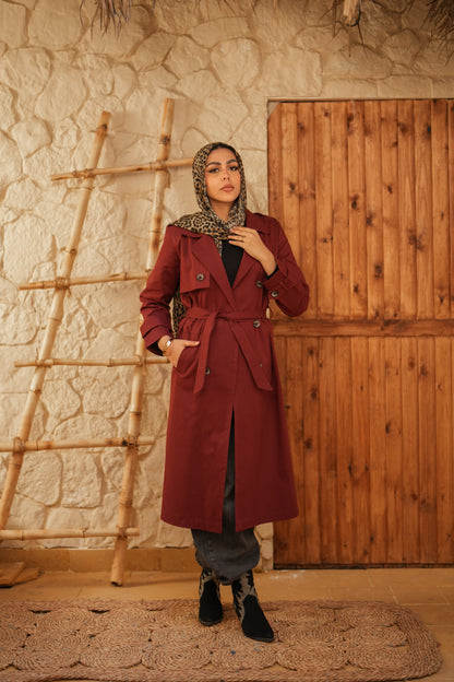 Gabardine Coat  - Maroon