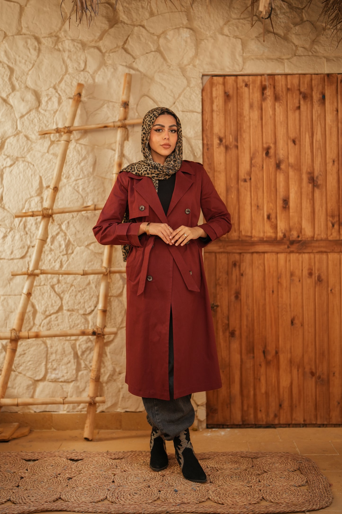 Gabardine Coat  - Maroon