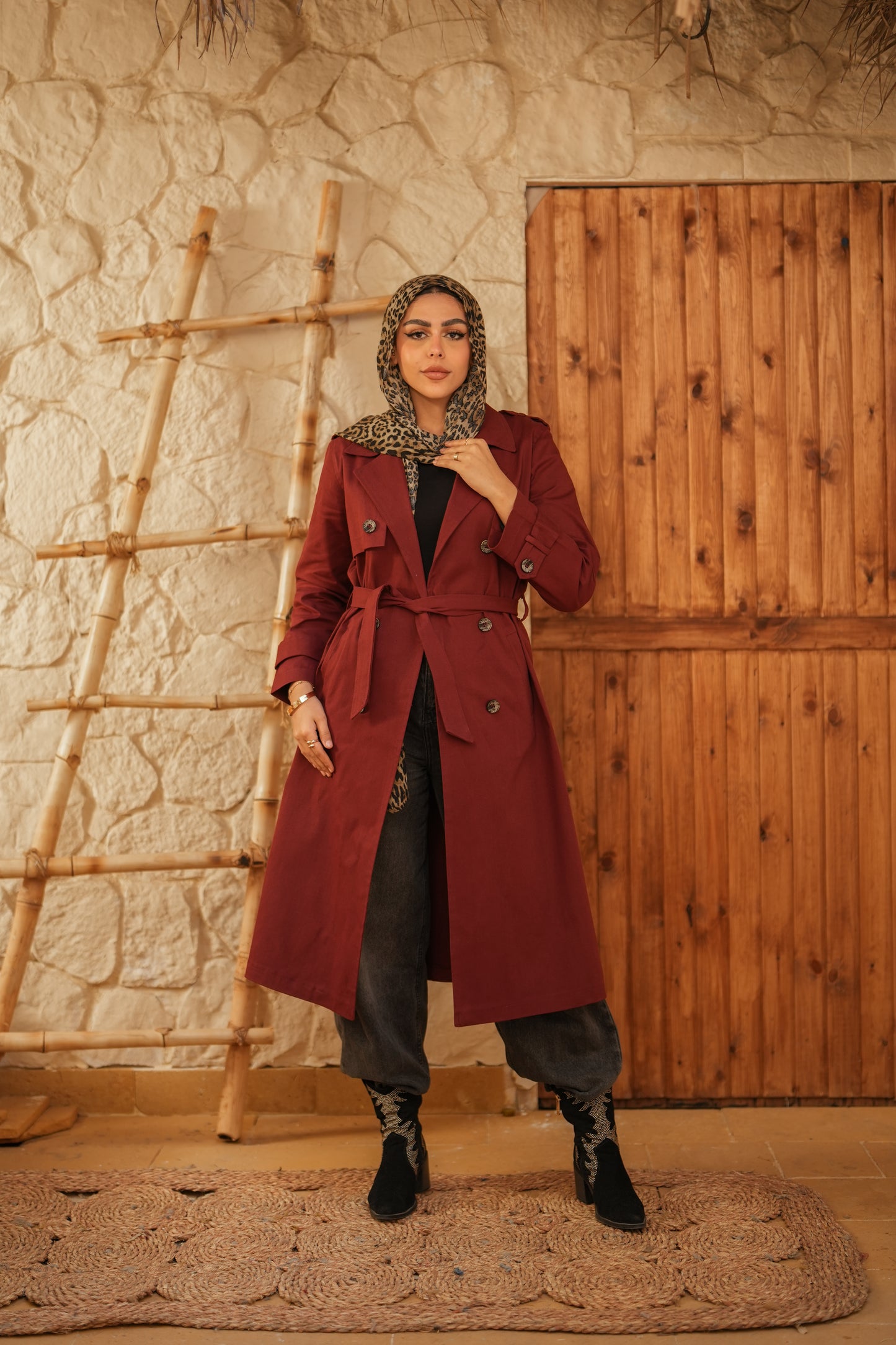 Gabardine Coat  - Maroon