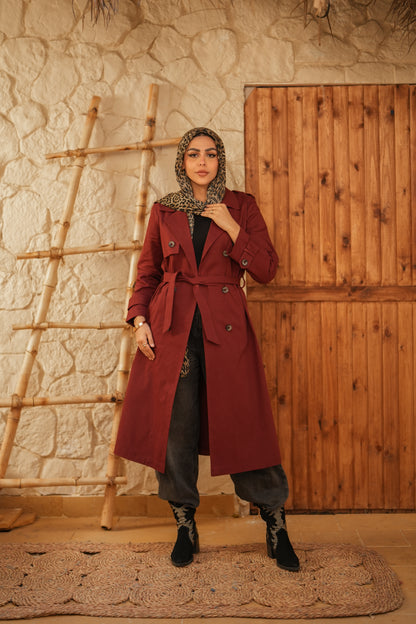 Gabardine Coat  - Maroon