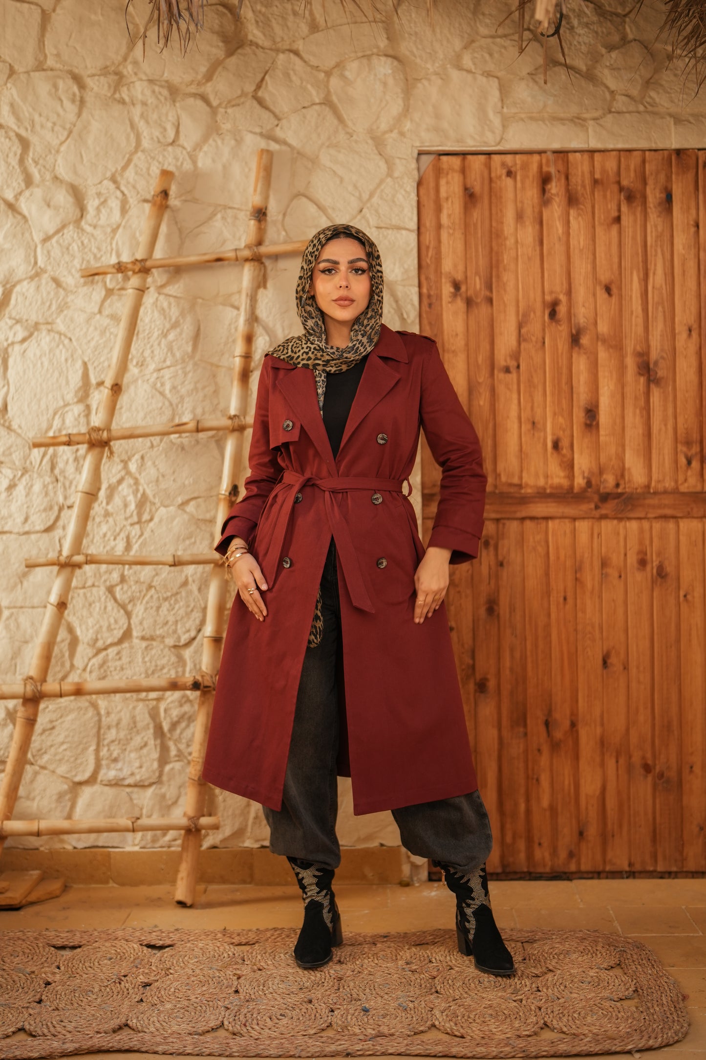 Gabardine Coat  - Maroon