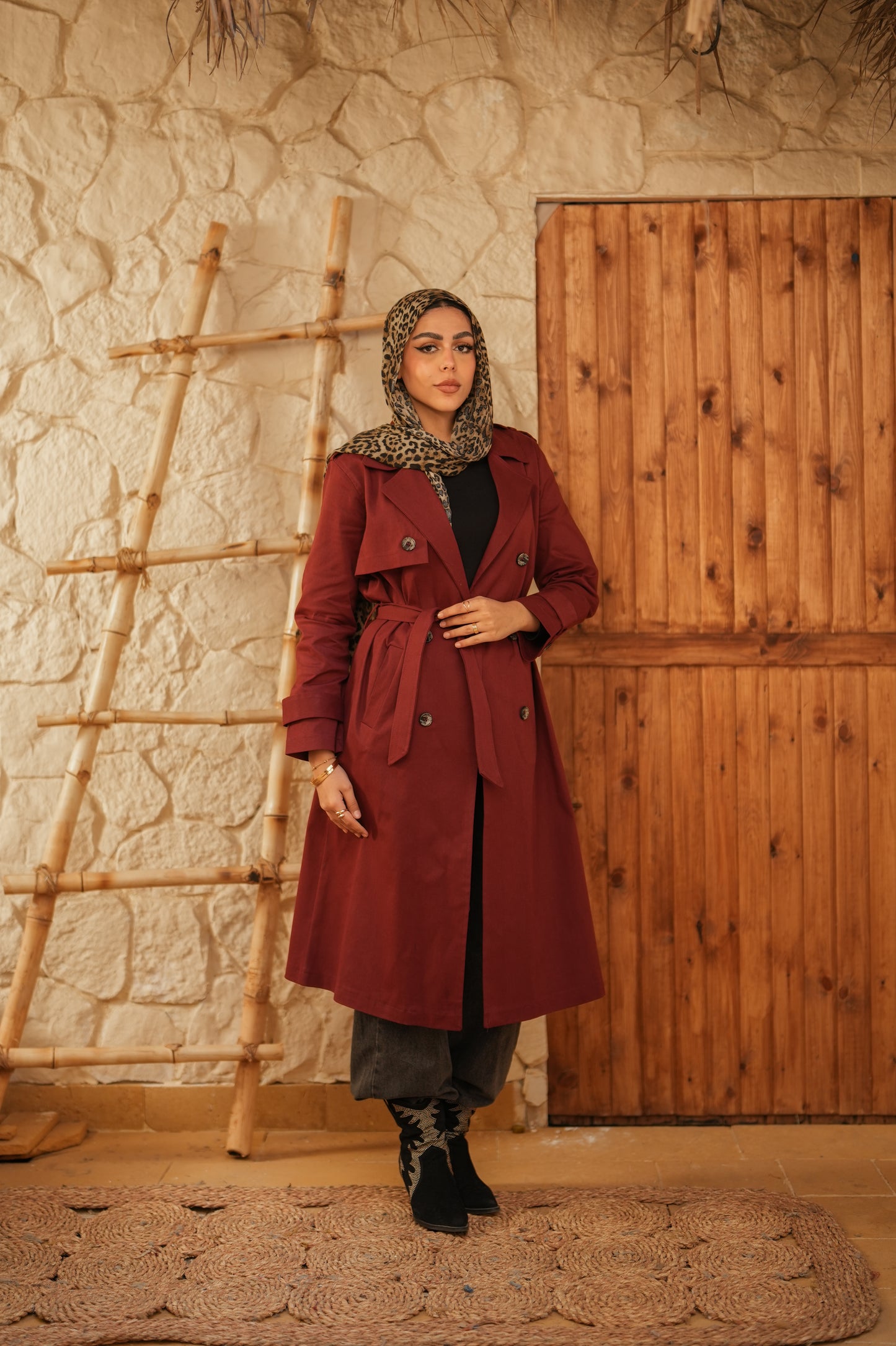 Gabardine Coat  - Maroon