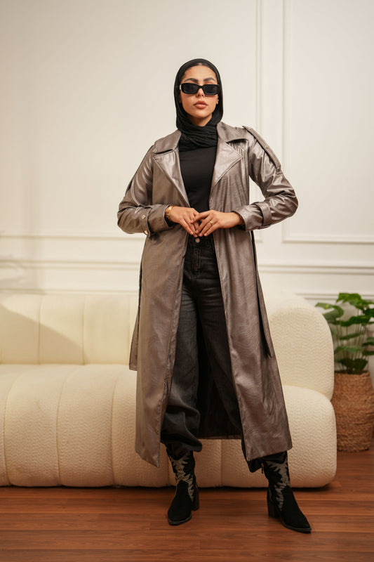 Leather Coat - Silver