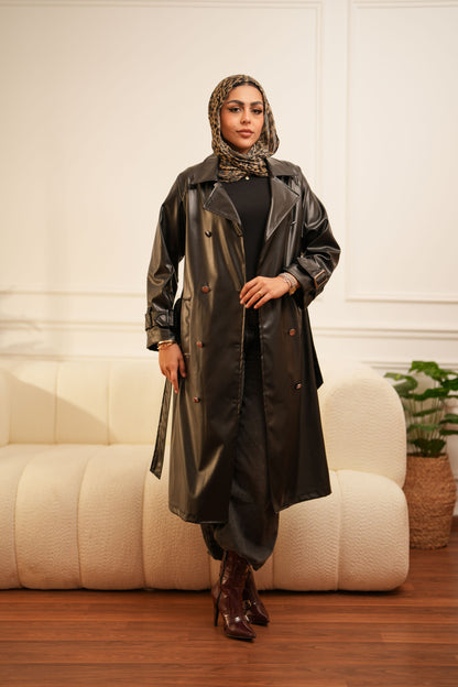 Leather Coat -  Black