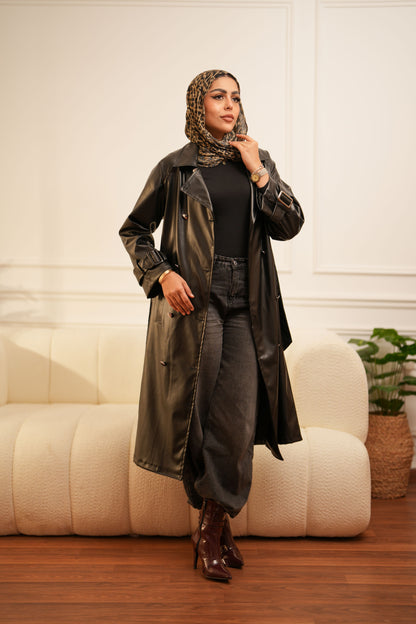 Leather Coat -  Black