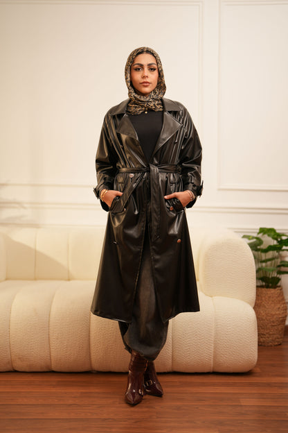 Leather Coat -  Black